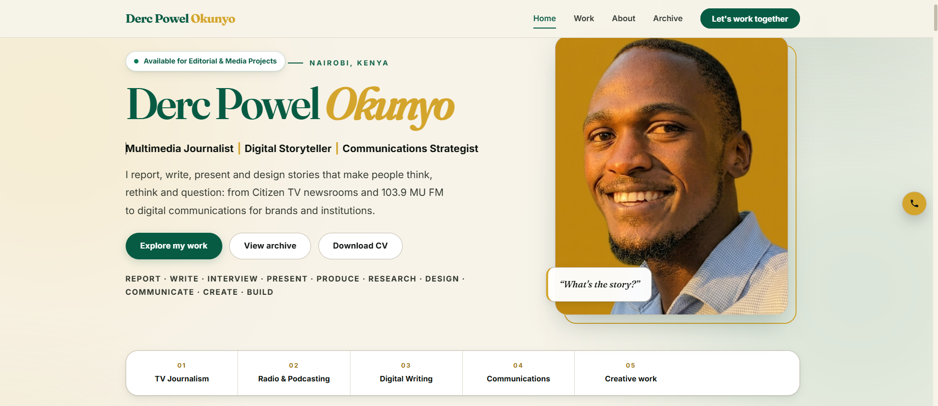 Derc Powel Okunyo Personal Portfolio Website designed by Commerza Africa